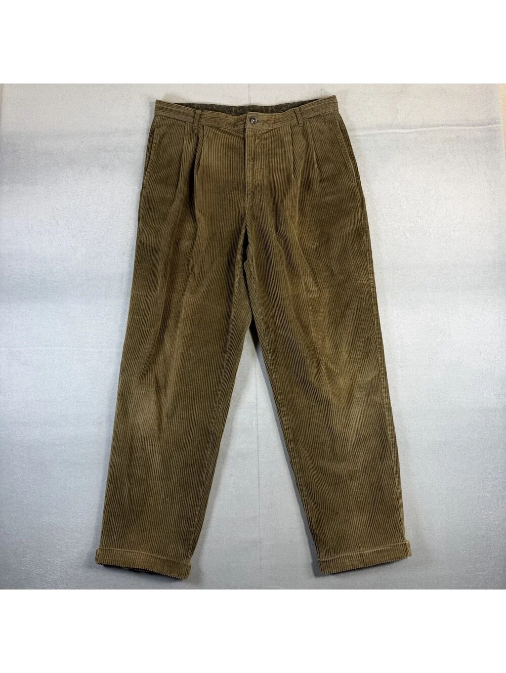 Vintage 90s Gap Corduroy Pants Mens 34x30 Brown Pleated Relaxed Chino Cuffed